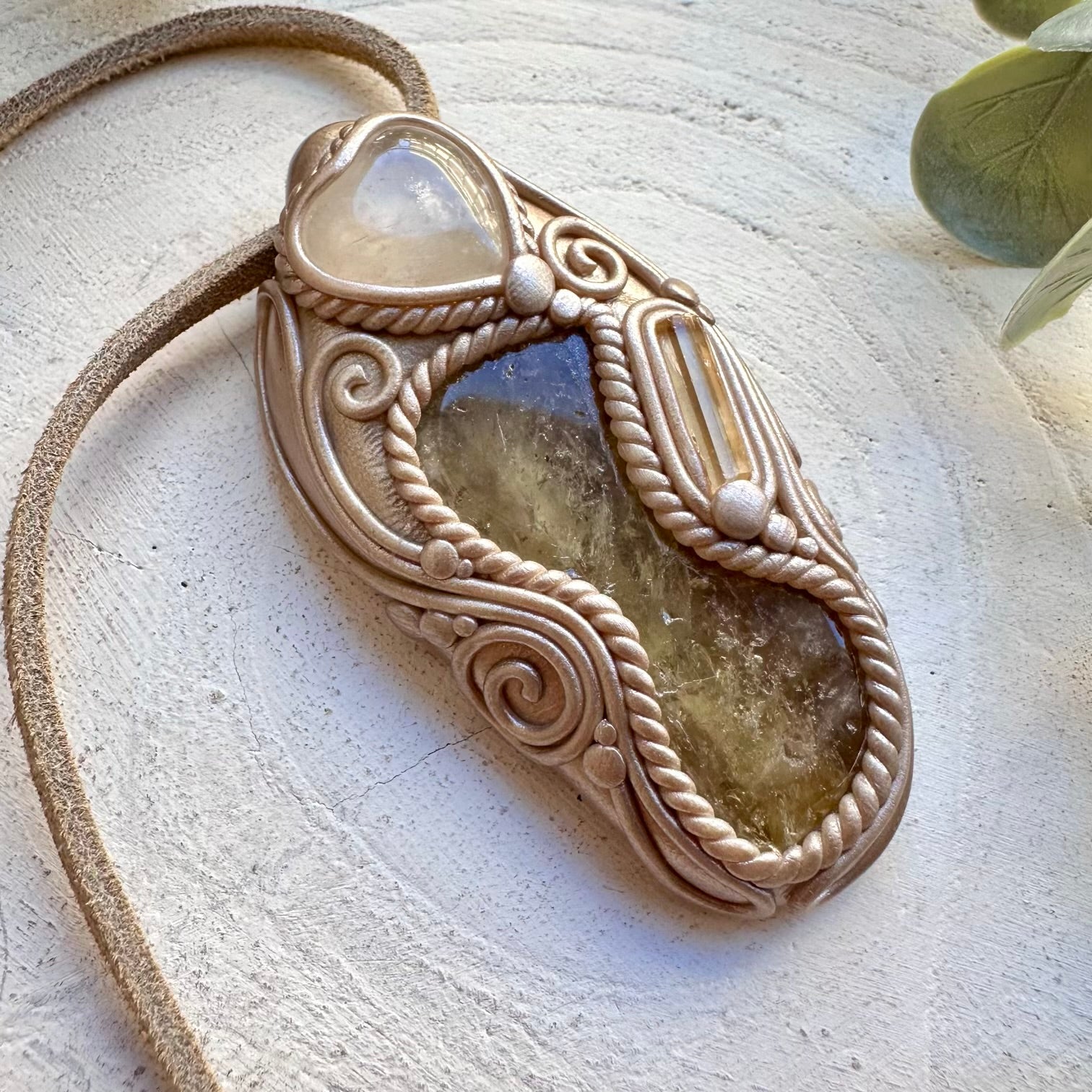 Natural gemstone necklace with citrine quartz and topaz