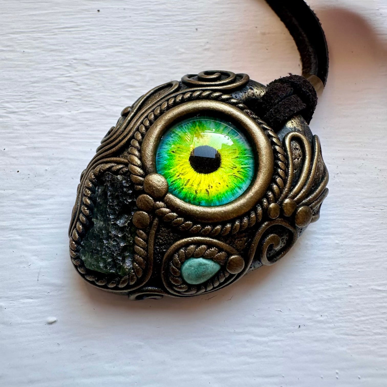 Moldavite and Tibetan Turquoise Eye Necklace - FairyGardenGlow