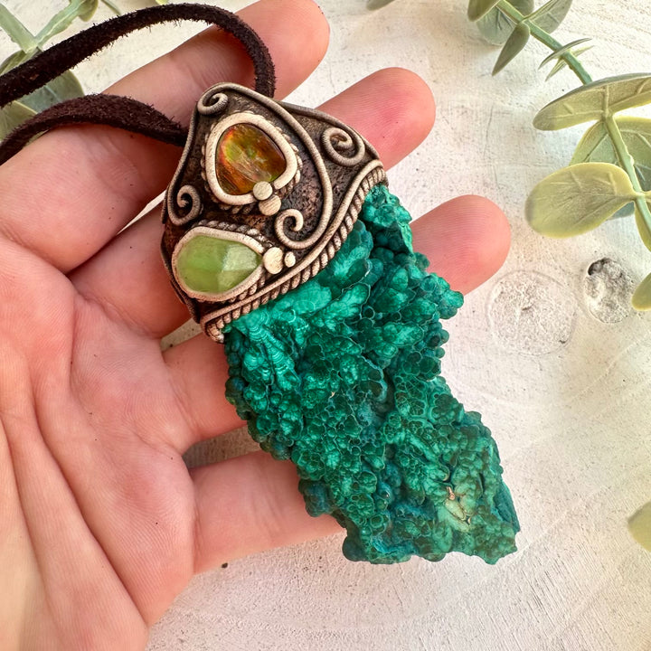 Handmade crystal spiritual jewelry with Malachite and Peridot
