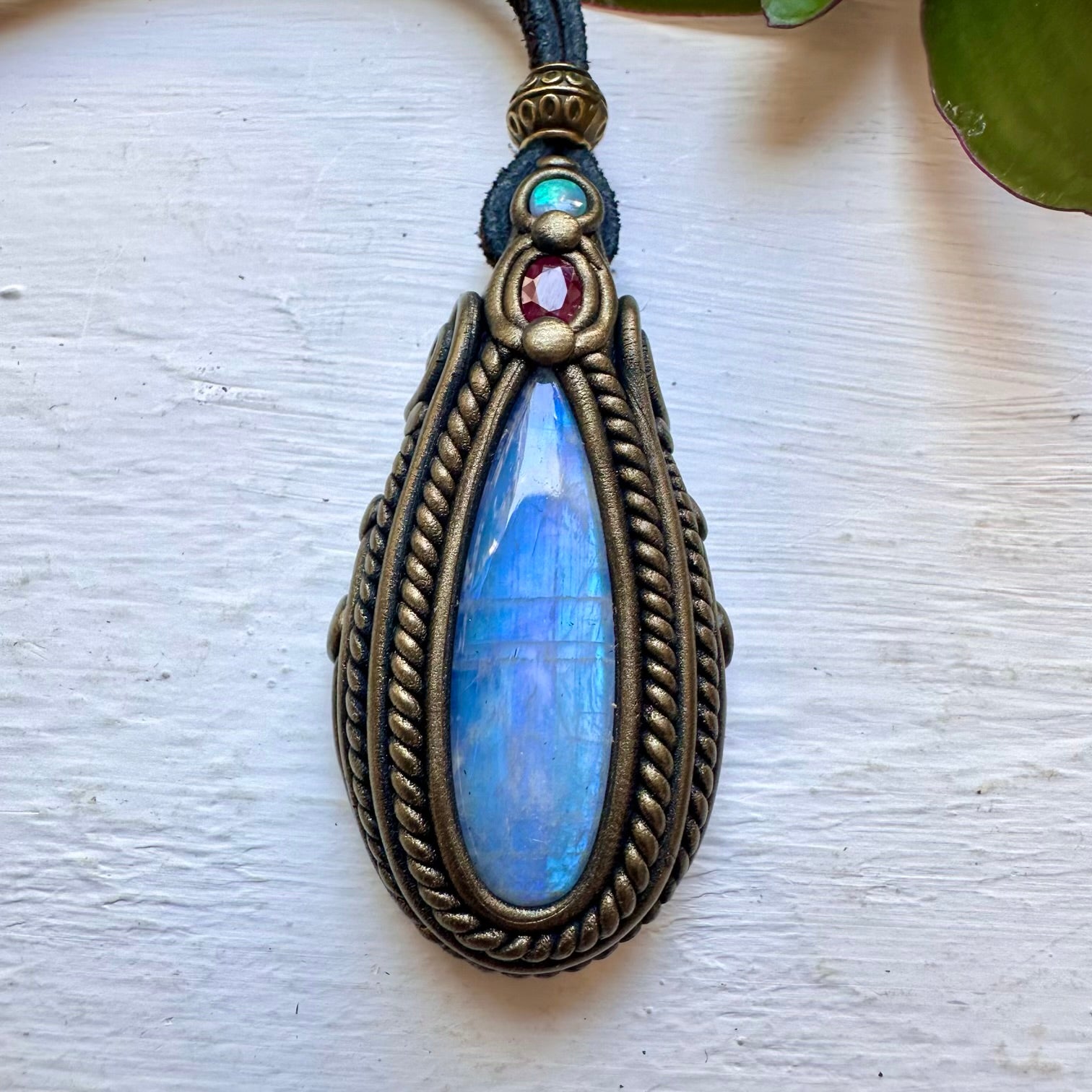 Rainbow Moonstone Ruby and Australian Opal Necklace - FairyGardenGlow