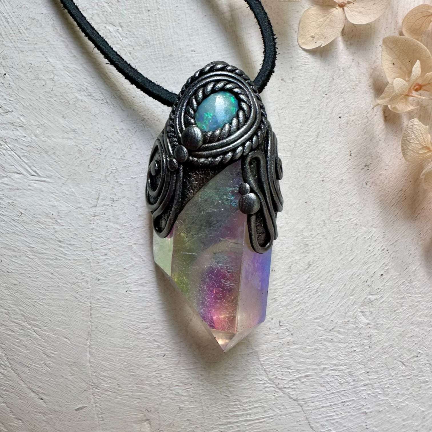 Angel Aura Quartz and Australian Opal Necklace - FairyGardenGlow