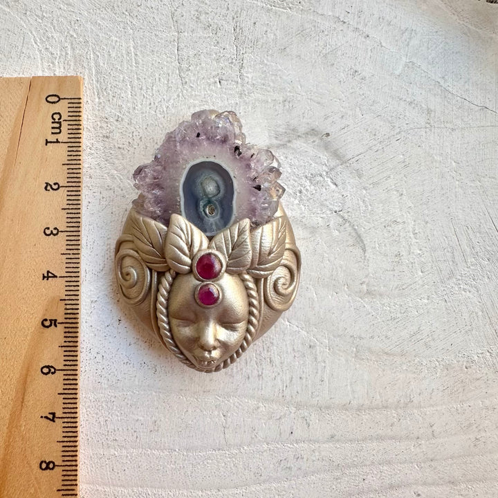 Metaphysical goddess pendant amethyst stalactite and rhodolite garnet necklace