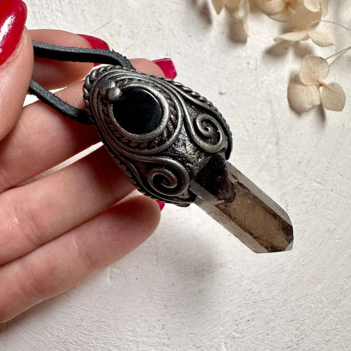 Smoky Quartz and Black Onyx Pendant - FairyGardenGlow