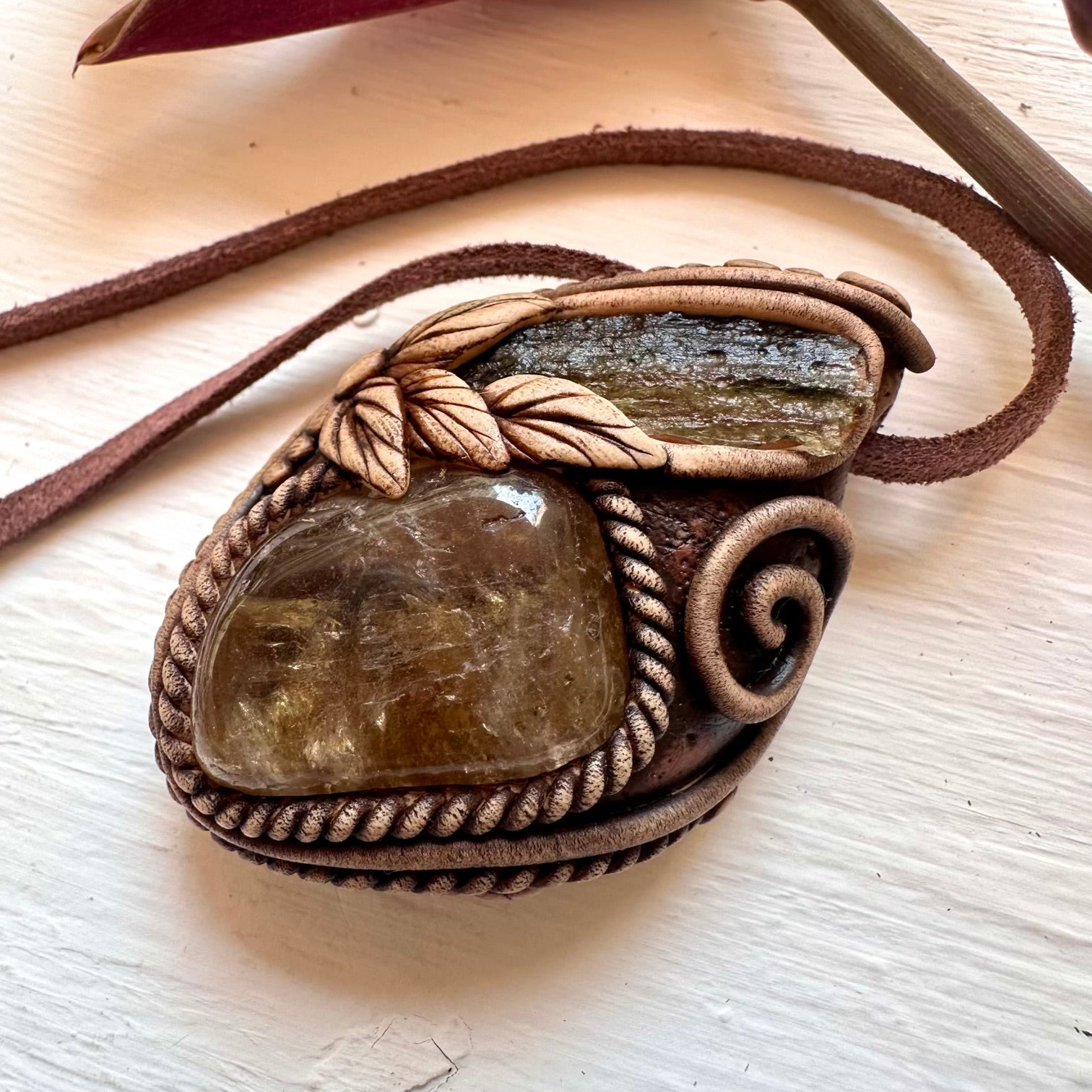 Moldavite and Citrine Pendant Necklace - FairyGardenGlow