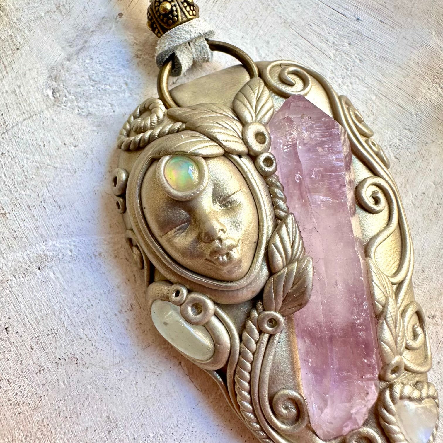 Spiritual Goddess jewelry handcrafted with Vera Cruz Amethyst, Moonstone, Clear Topaz and Ethiopian Opal.