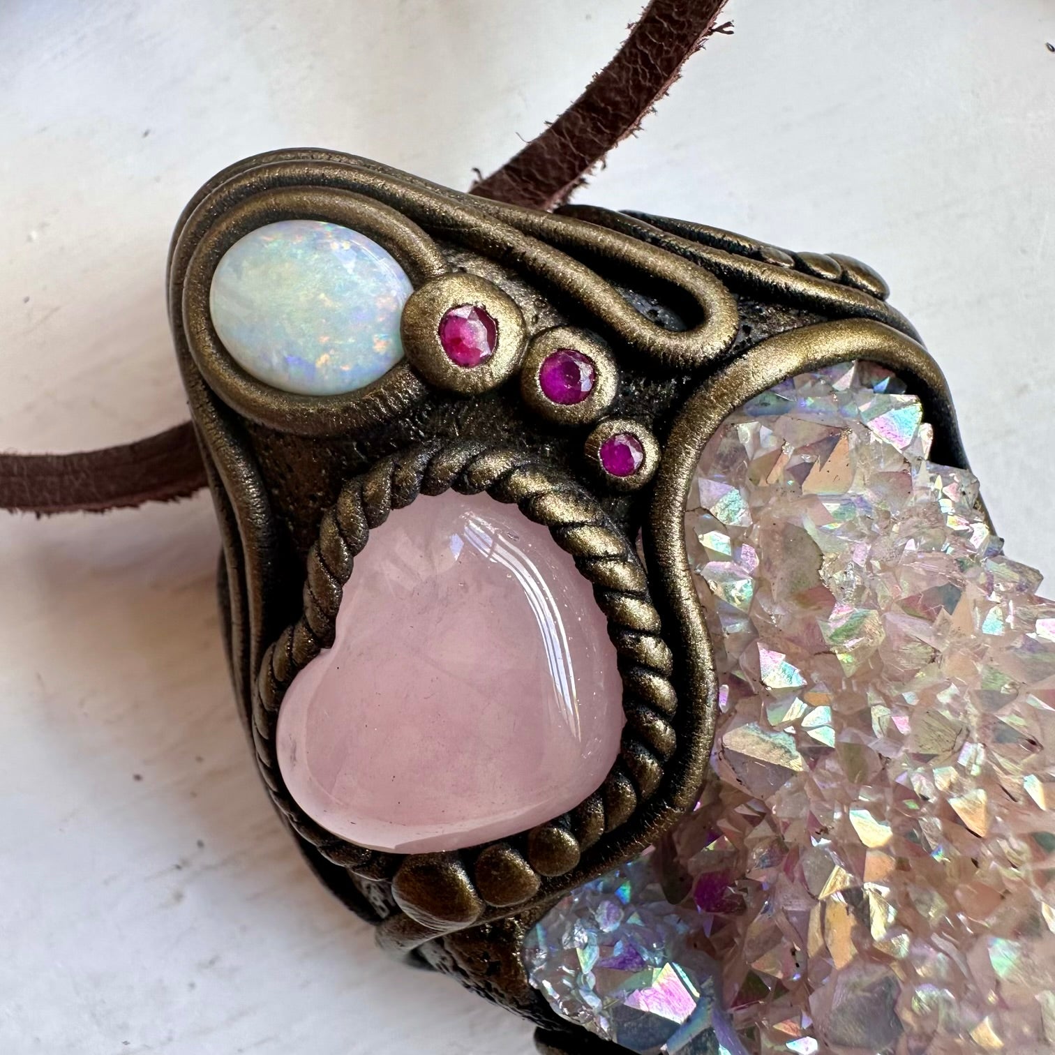 Angel Aura Spirit Quartz Rose Quartz Heart Australian Opal and Ruby Wand / Necklace - FairyGardenGlow