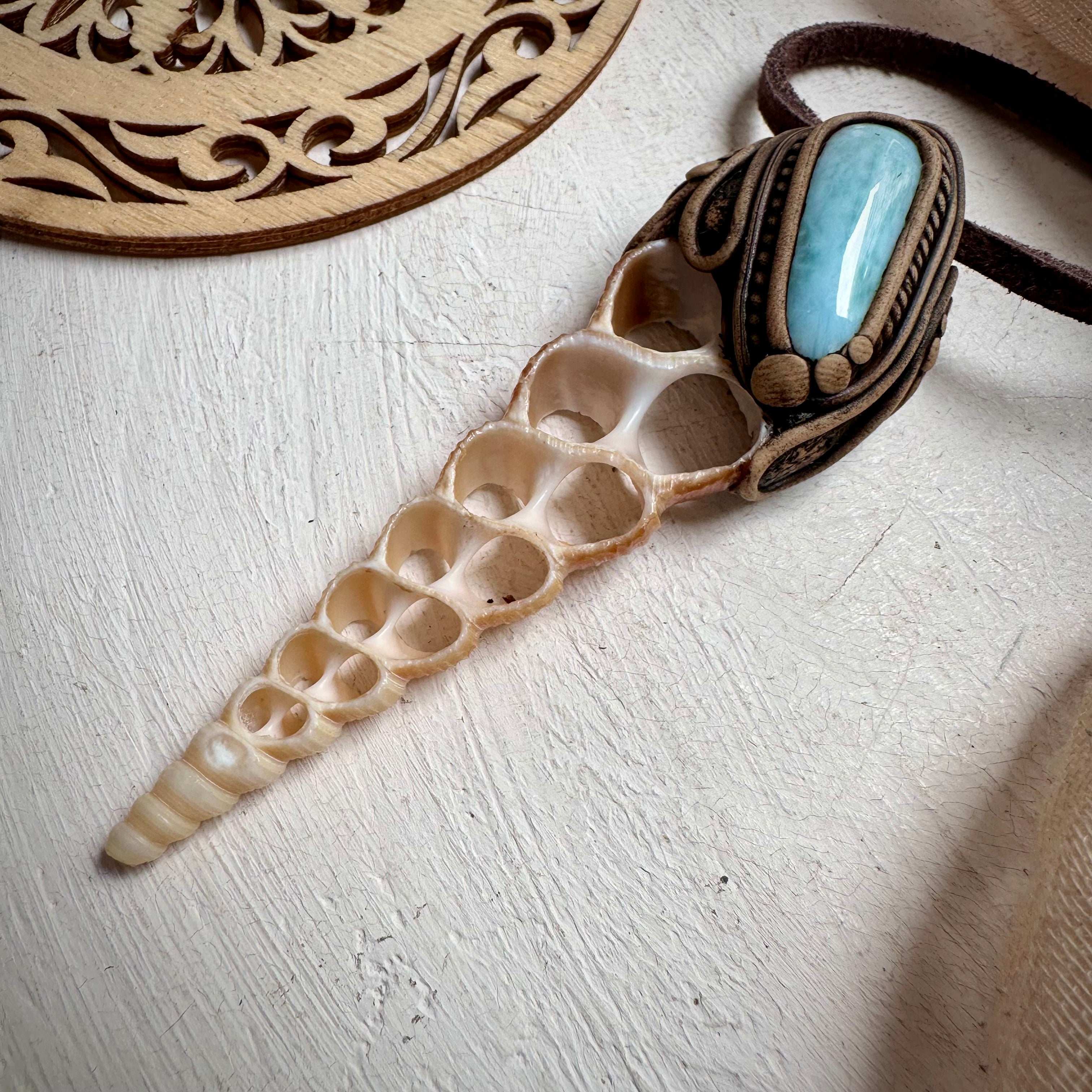 Seashell and Larimar Necklace - FairyGardenGlow