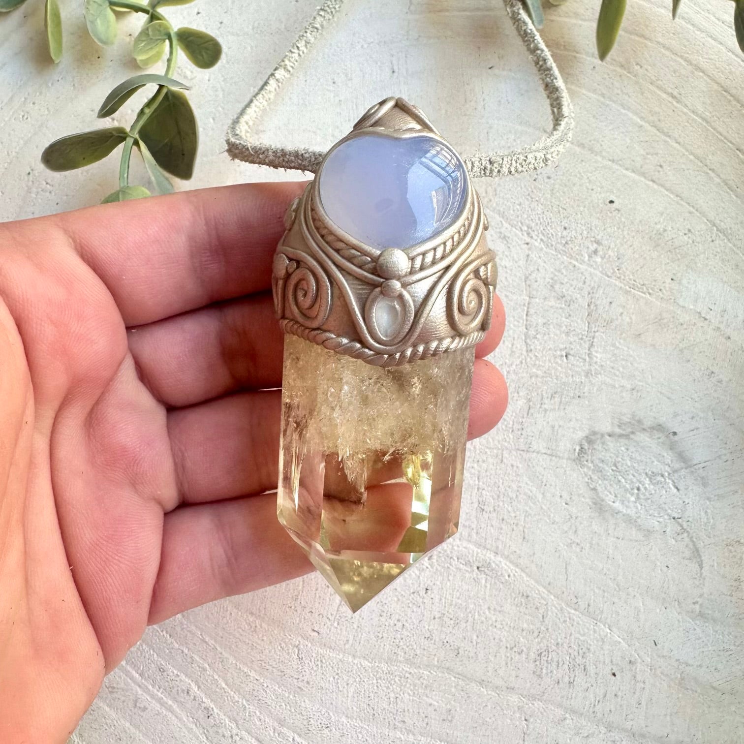 Metaphysical boho jewelry citrine chalcedony blue topaz necklace