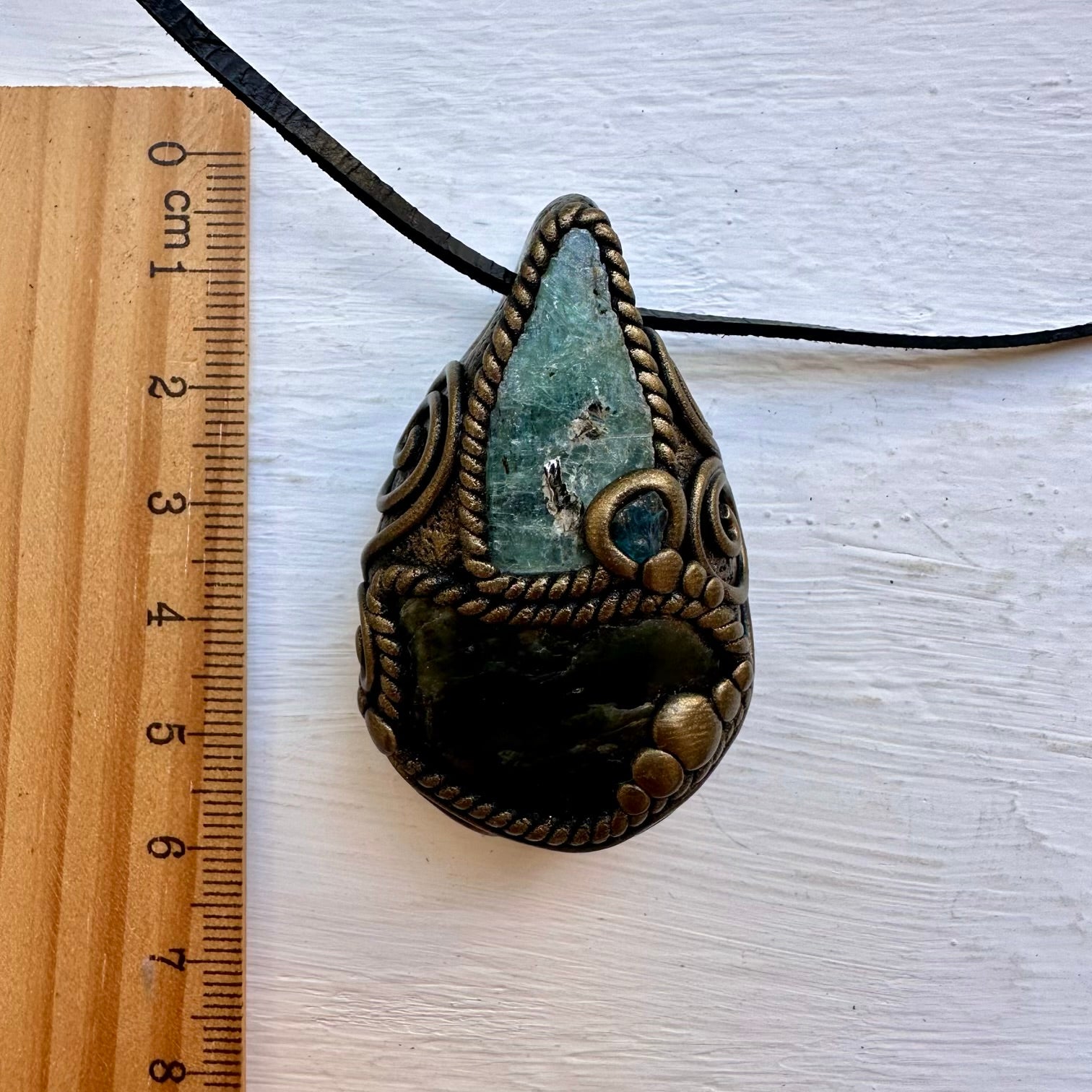 Nephrite Green Kyanite and Raw Blue Apatite Pendant Necklace - FairyGardenGlow