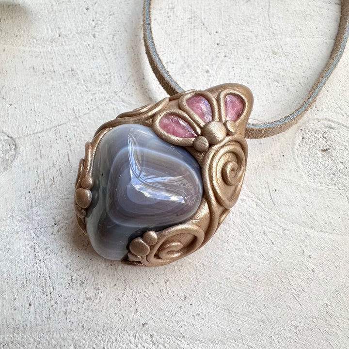 Crystal necklace designed for grounding and emotional healing