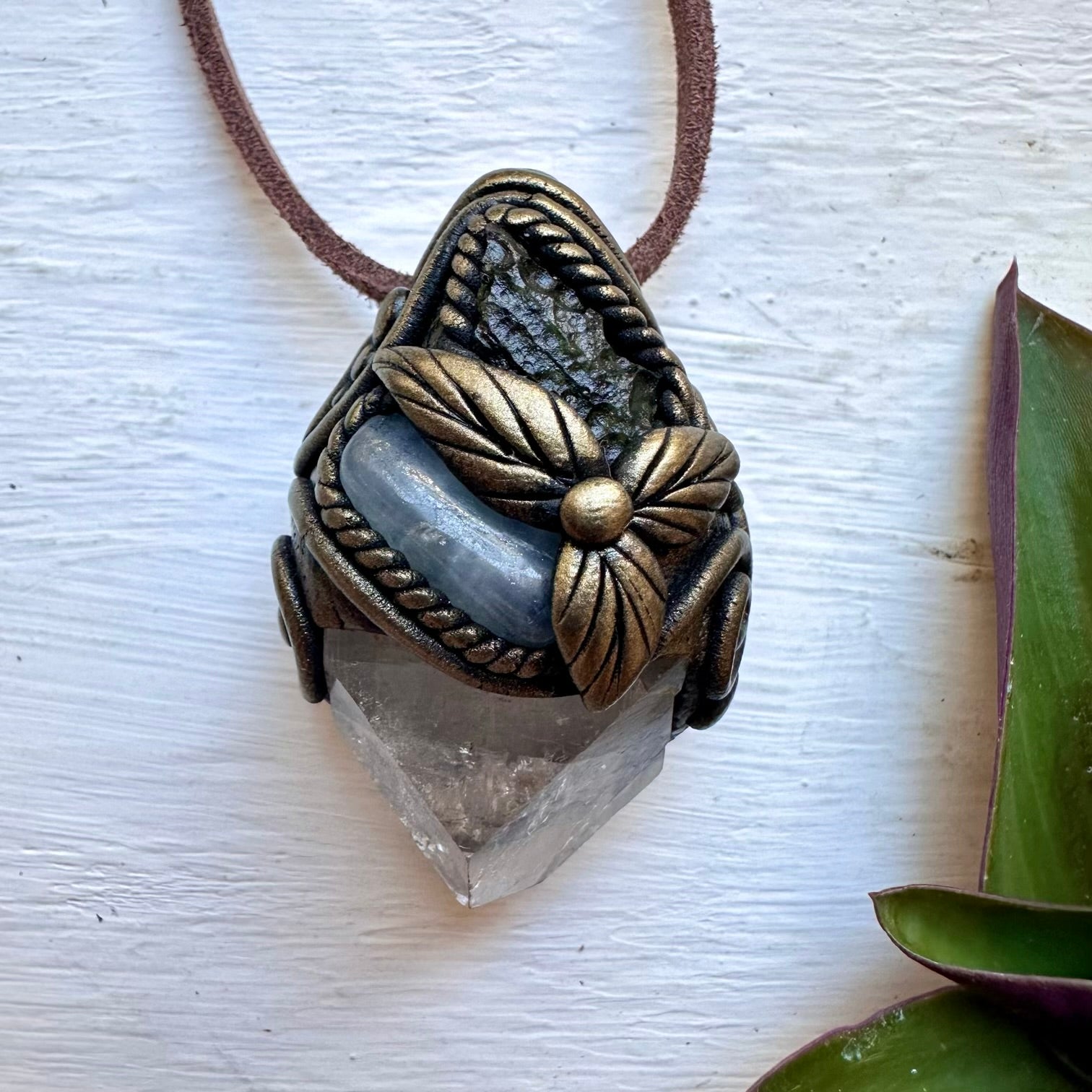 Apophyllite Aquamarine and Moldavite Necklace, Unique Handmade Jewelry
