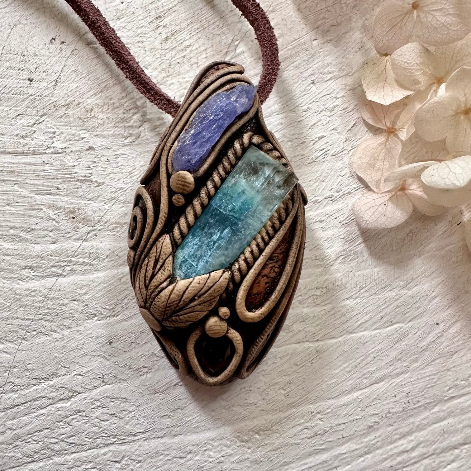 Aquamarine Tanzanite and Smoky Quartz Necklace - FairyGardenGlow