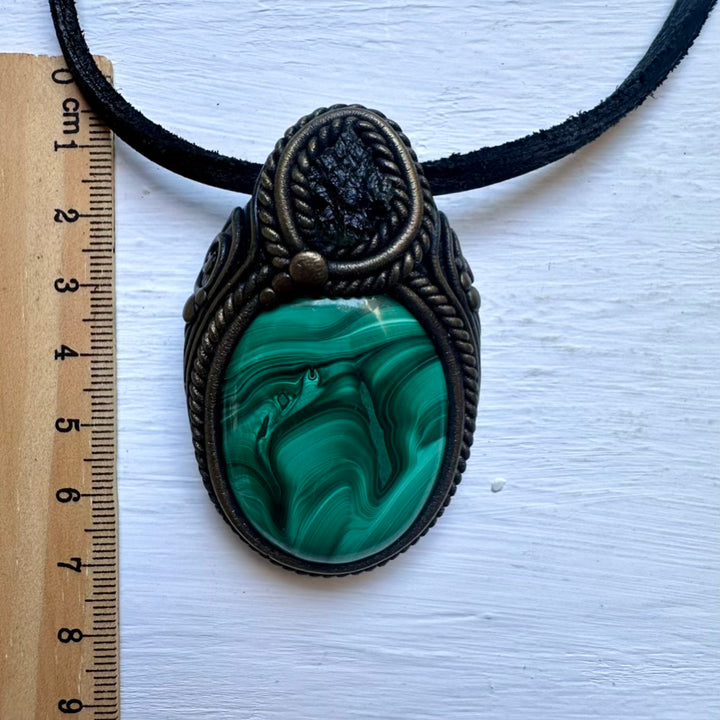 Malachite and Moldavite Necklace - FairyGardenGlow