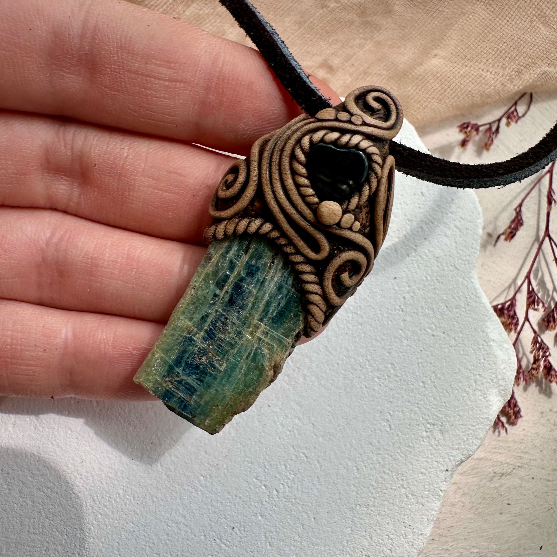 Green Kyanite and Black Onyx Heart Necklace