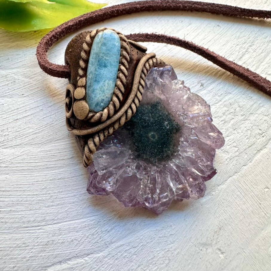 Amethyst Stalactite and Aquamarine Pendant Necklace, Spiritual Jewelry FairyGardenGlow