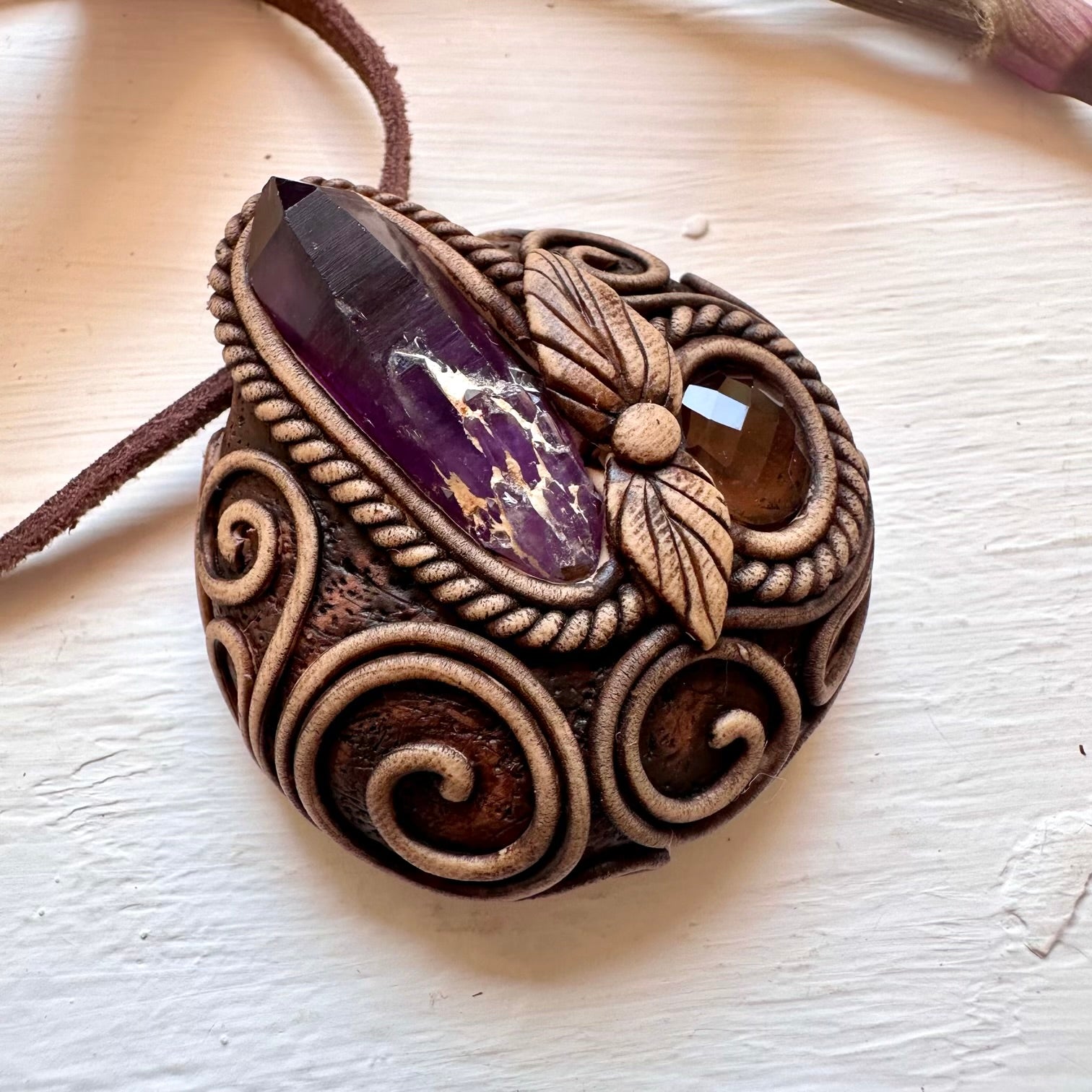 Amethyst and Smoky Quartz Necklace - FairyGardenGlow