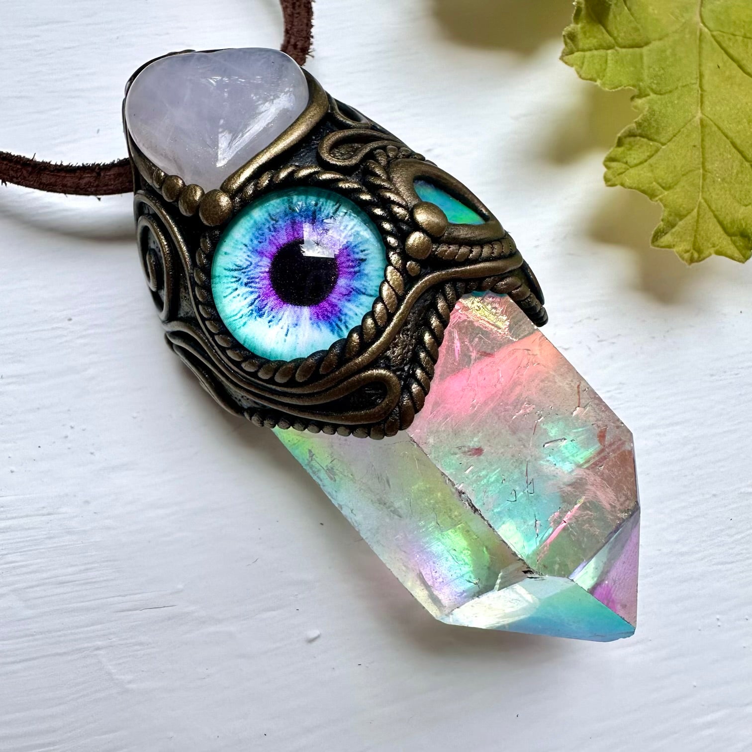 Angel Aura Quartz Rose Quartz Heart Raw Opal and Eye Wand / Necklace - FairyGardenGlow