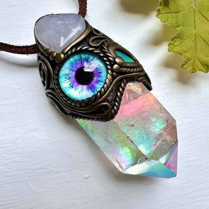 Angel Aura Quartz Rose Quartz Heart Raw Opal and Eye Wand / Necklace - FairyGardenGlow