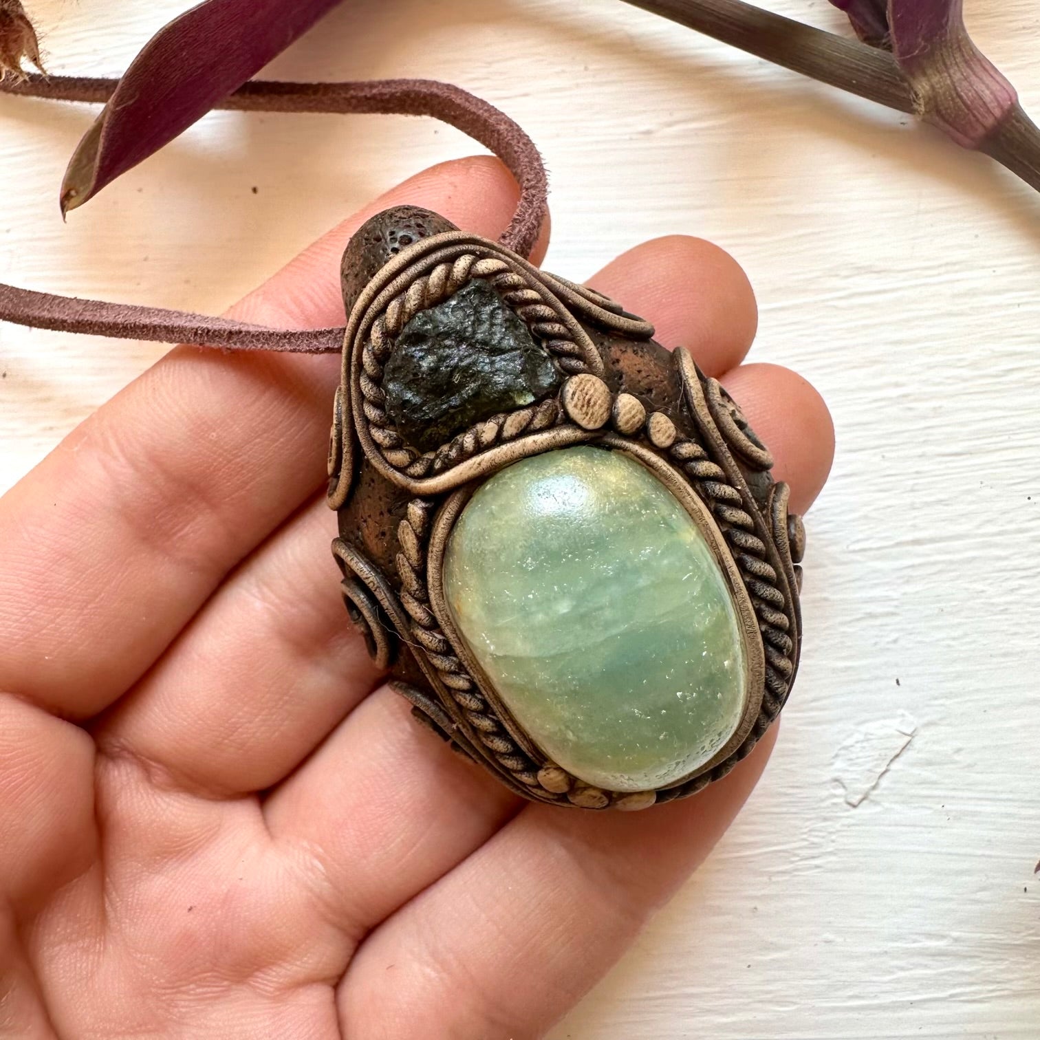 Blue Onyx and Moldavite Necklace - FairyGardenGlow
