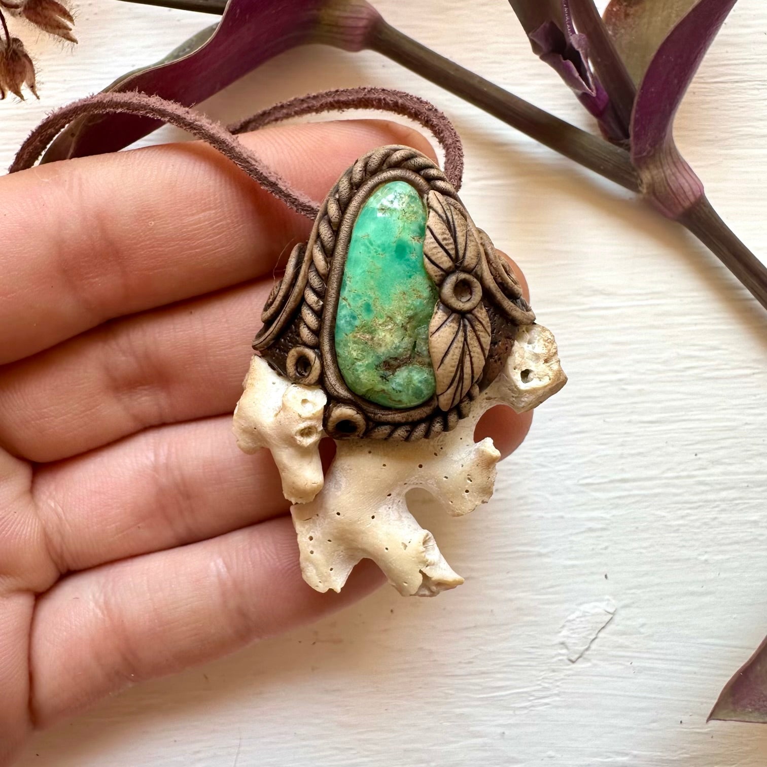 Coral and Chrysoprase Pendant Necklace - FairyGardenGlow