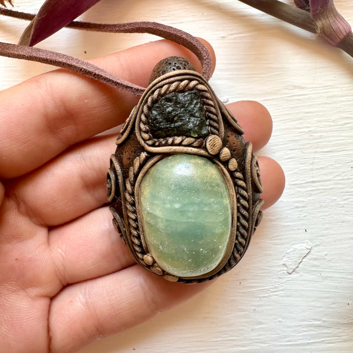 Blue Onyx and Moldavite Necklace - FairyGardenGlow