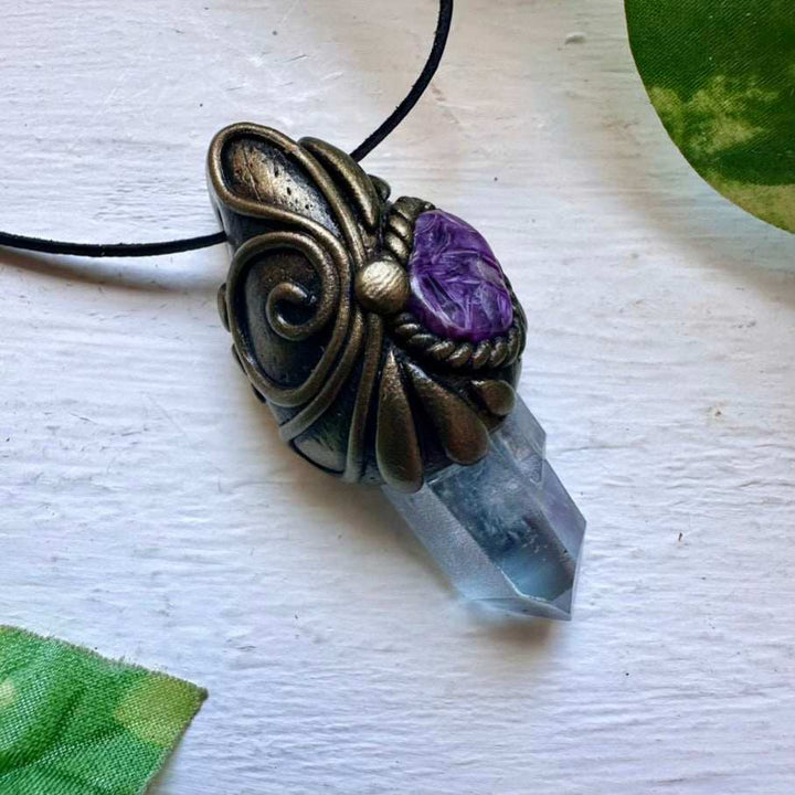 Aqua Aura Quartz and Charoite Necklace - FairyGardenGlow