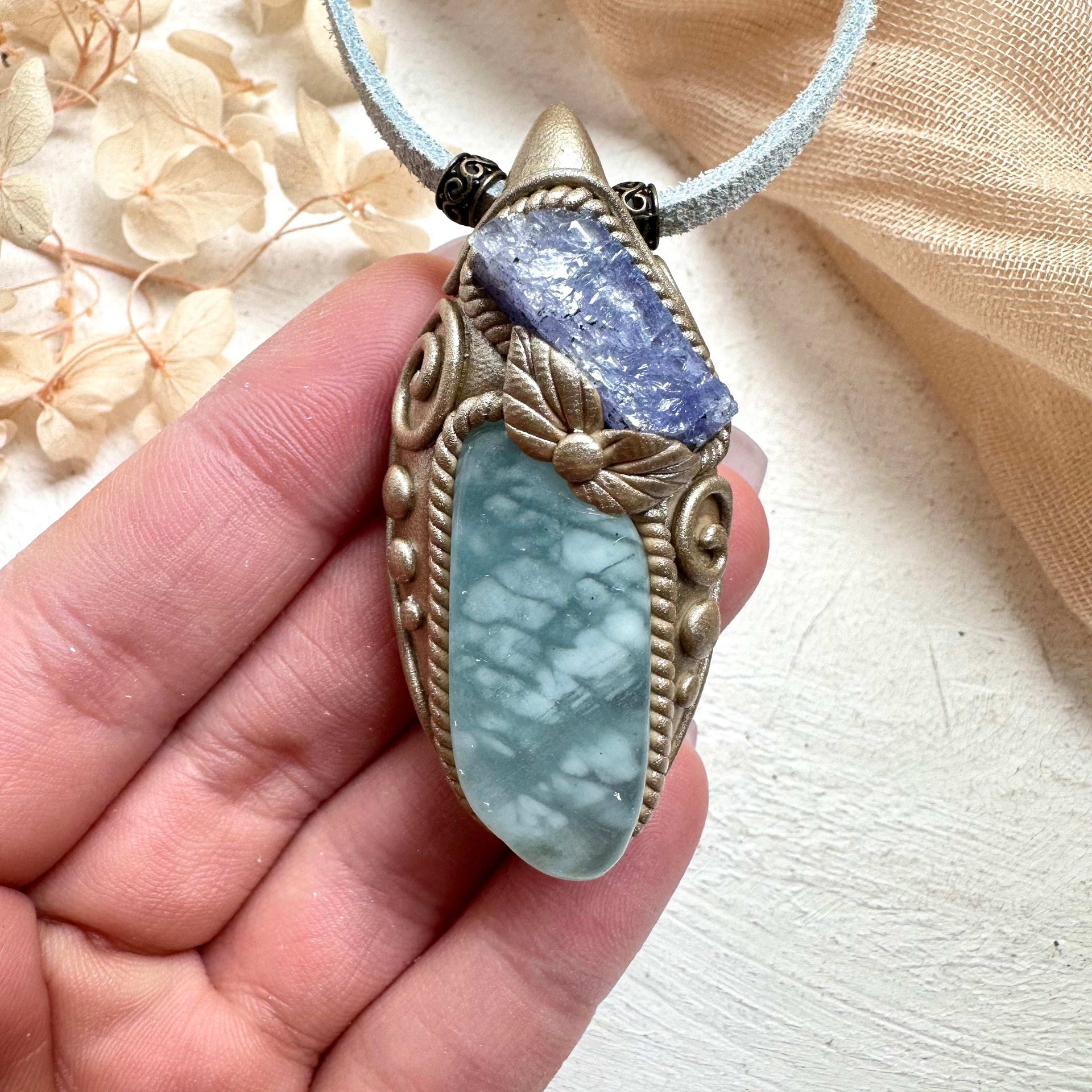 Aquamarine and Tanzanite Necklace - FairyGardenGlow