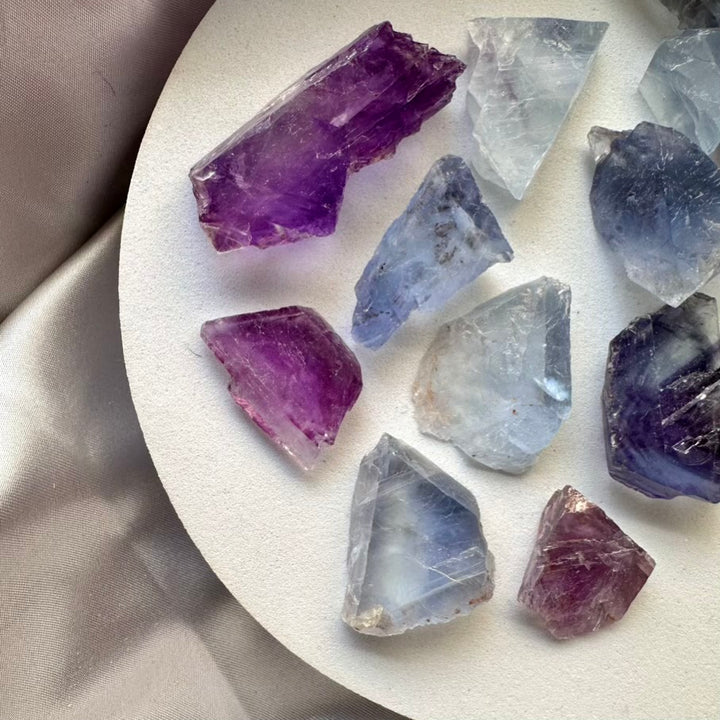 Purple and Blue Fluorite Raw Crystal - 5 pieces set - FairyGardenGlow
