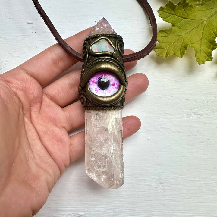 Danburite Spirit Quartz Raw Opal Eye Wand / Pendant - FairyGardenGlow