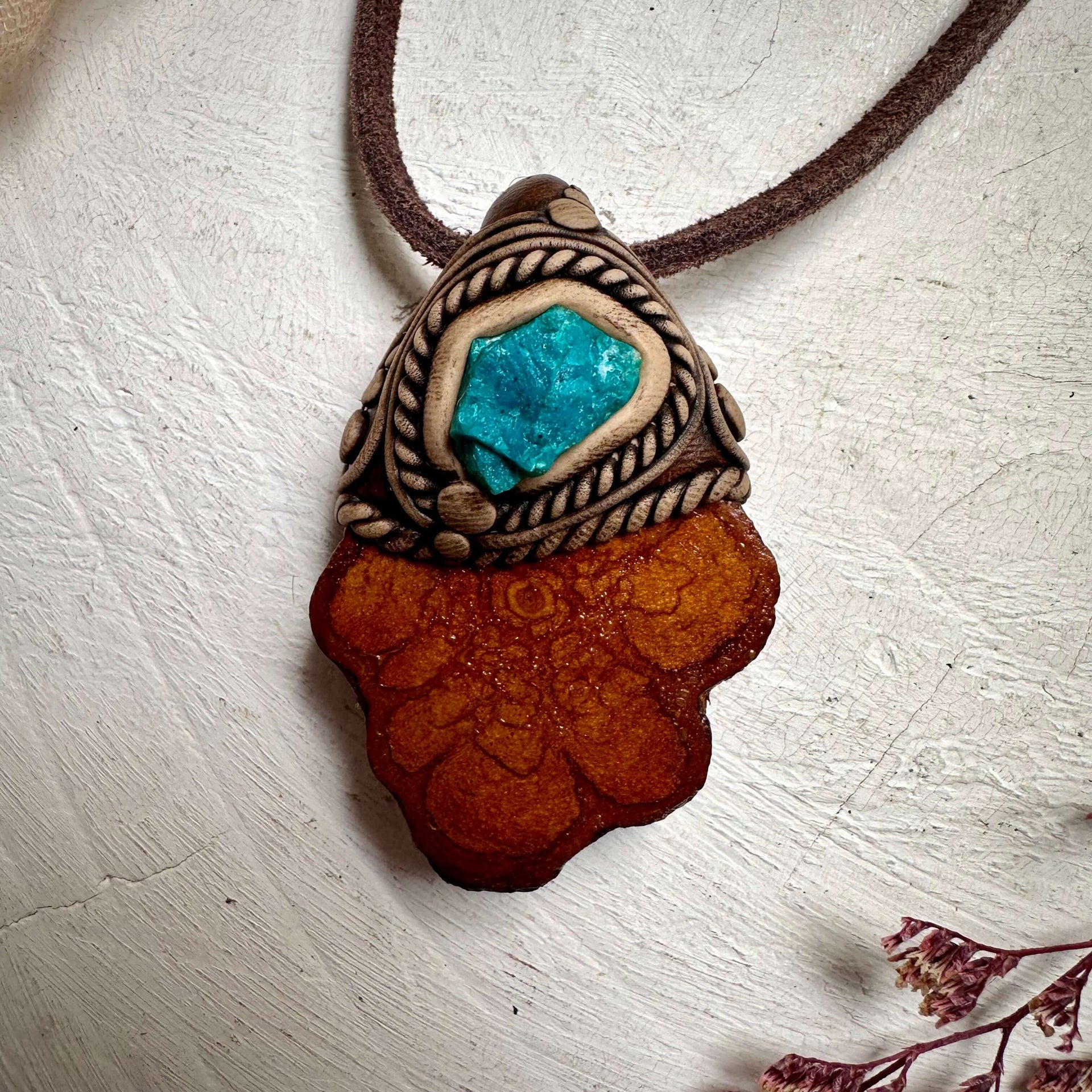 Ayahuasca Vine and Raw Chrysocolla Necklace
