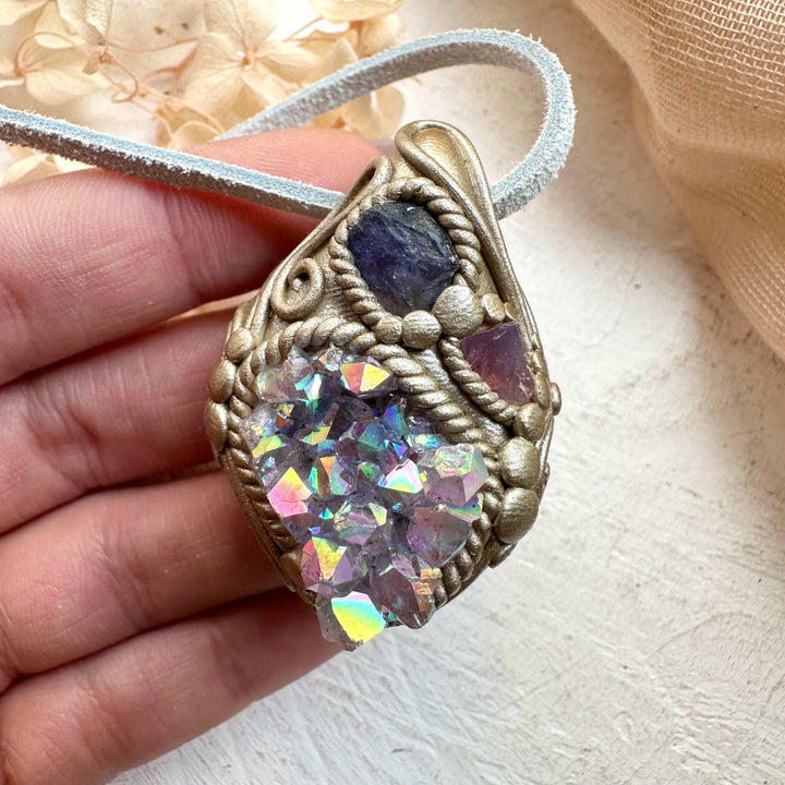 Angel Aura Amethyst Tanzanite and Spinel Pendant - FairyGardenGlow