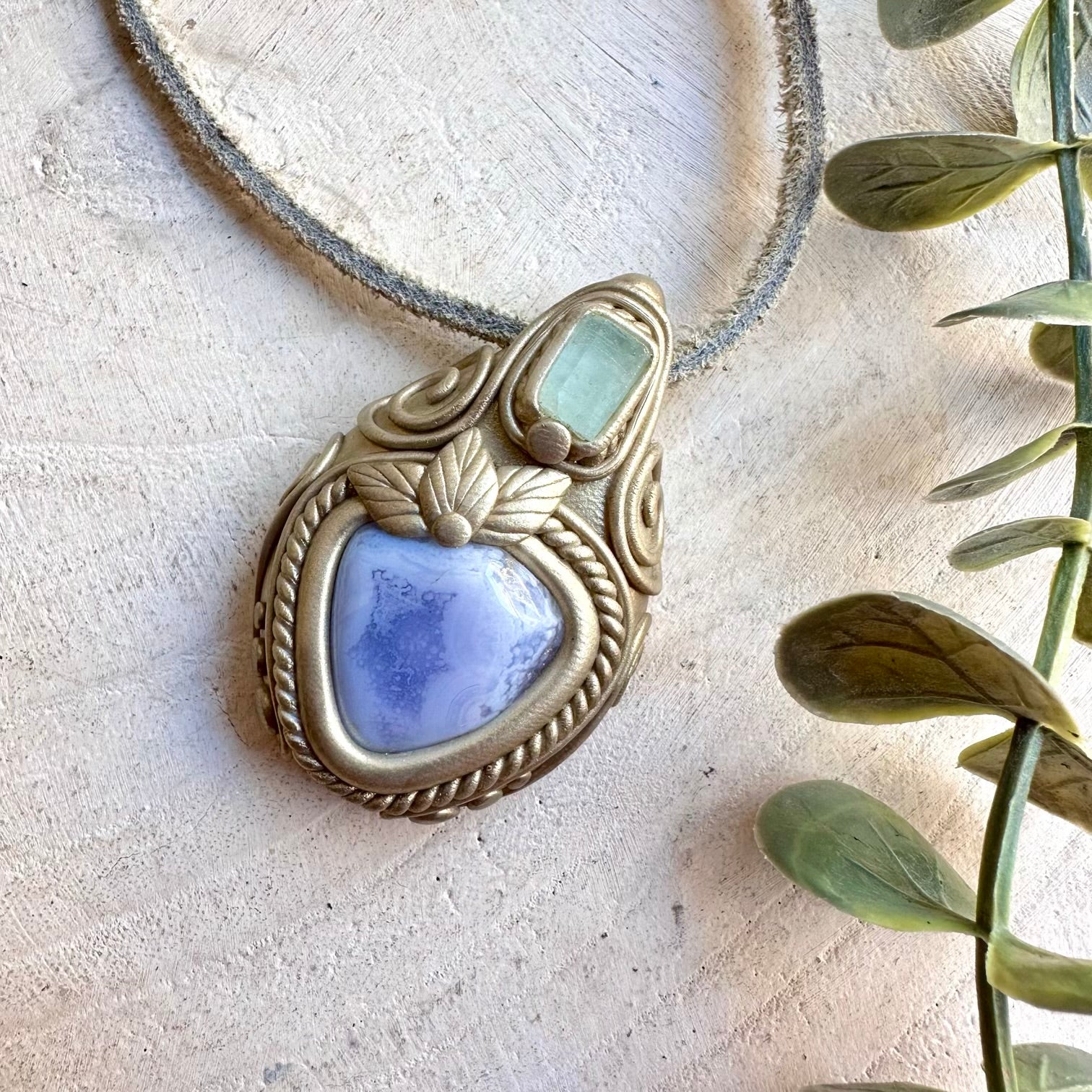 One of a kind handmade necklace combining calming Blue Chalcedony with natural Aquamarine.