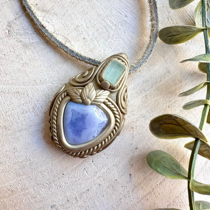 One of a kind handmade necklace combining calming Blue Chalcedony with natural Aquamarine.