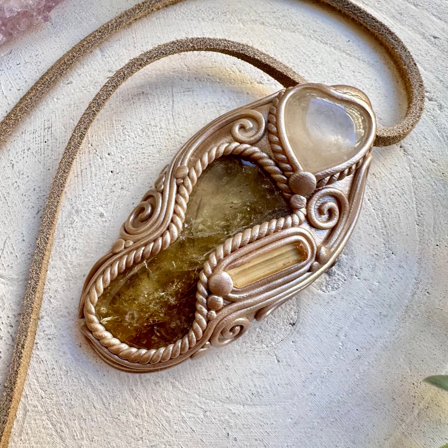 Citrine quartz and topaz healing crystal necklace