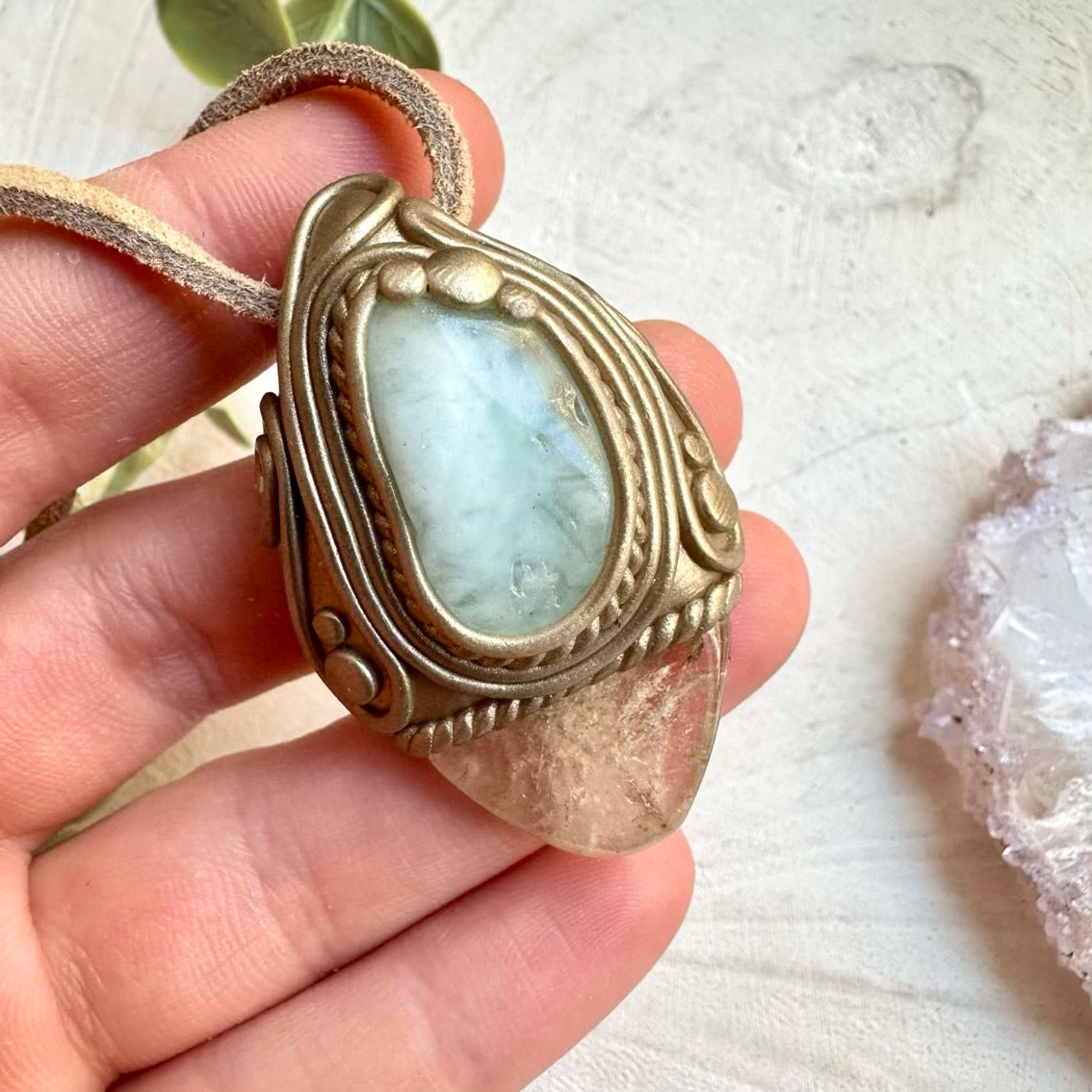 Citrine and Aquamarine Pendant, Gemstone Necklace