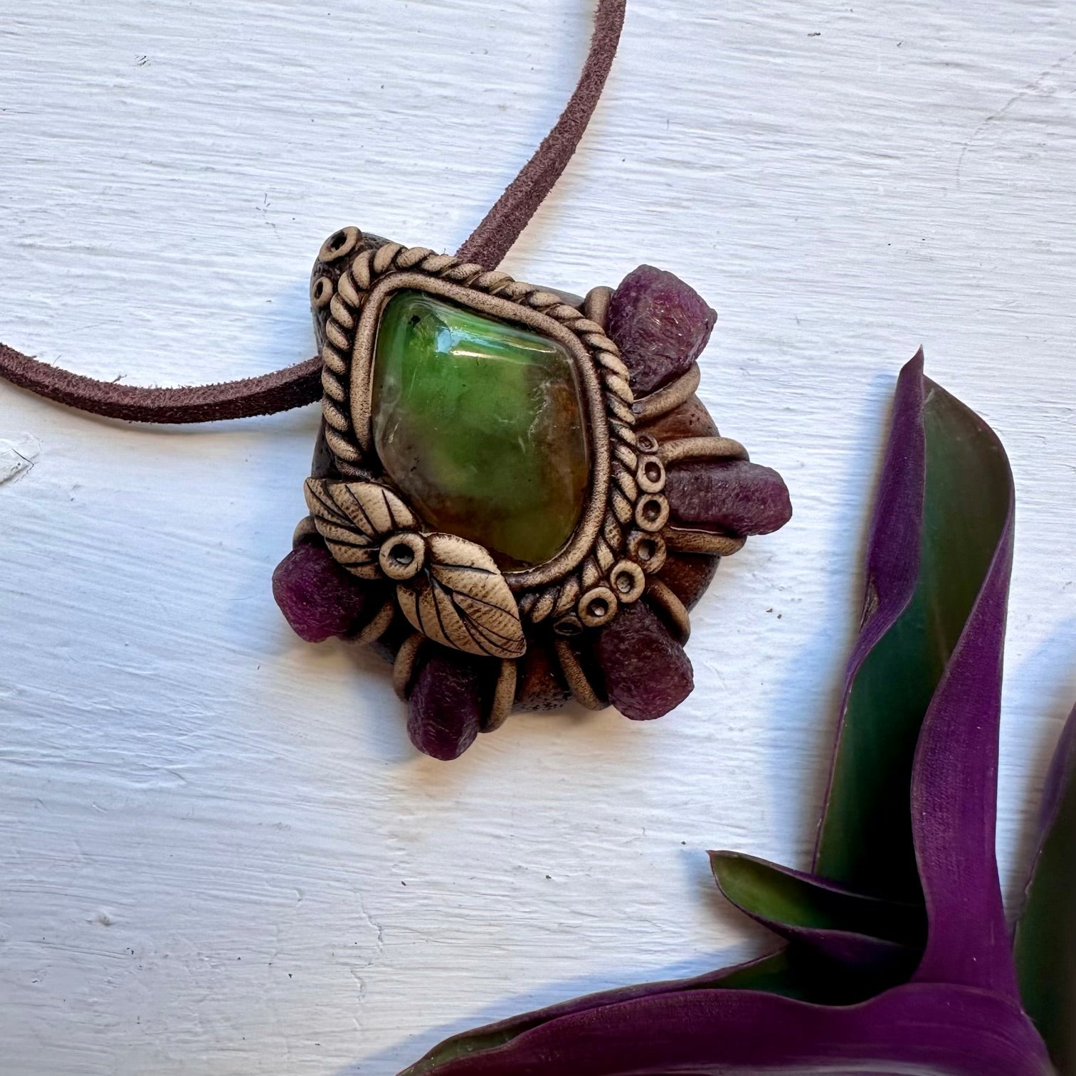 Raw Ruby and Chrysoprase Necklace - FairyGardenGlow
