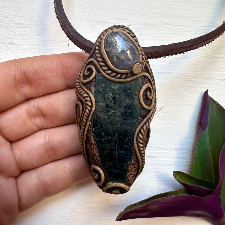 Vivianite and Tanzanite Pendant Necklace - FairyGardenGlow