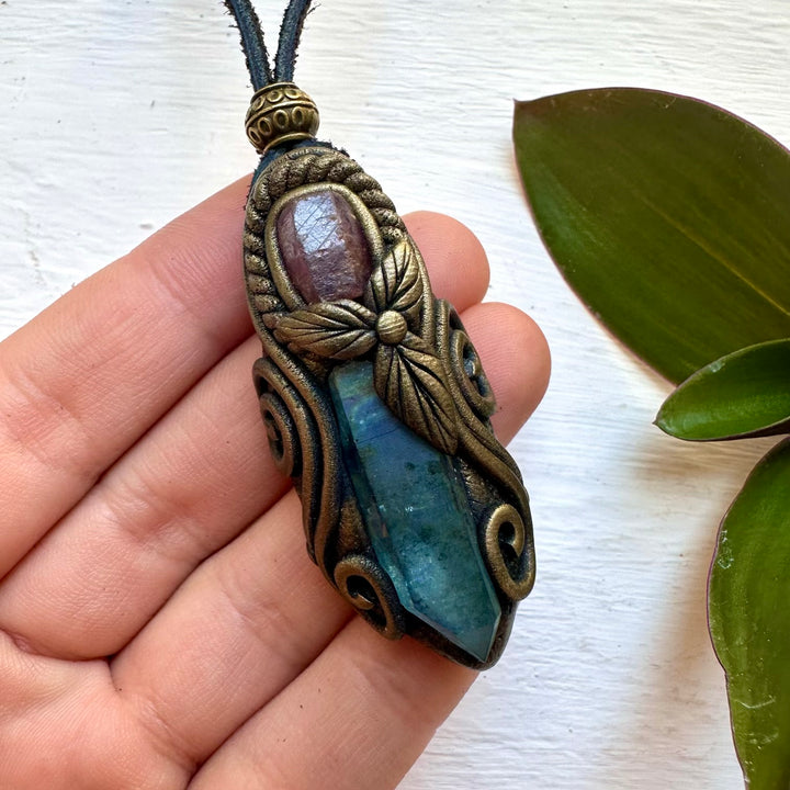 Aqua Aura Quartz and Raw Ruby Necklace - FairyGardenGlow