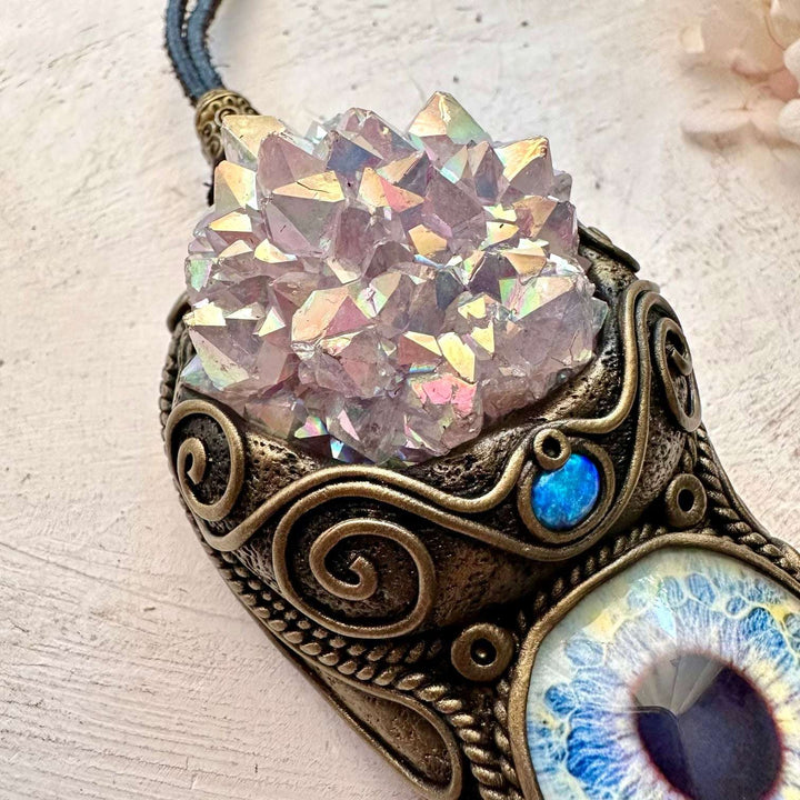 Angel Aura Amethyst Cluster Purple Labradorite and Australian Opal Eye Wand / Pendant - FairyGardenGlow