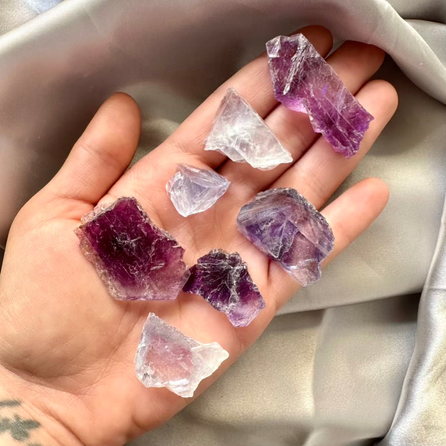 Purple and Blue Fluorite Raw Crystal - 5 pieces set - FairyGardenGlow