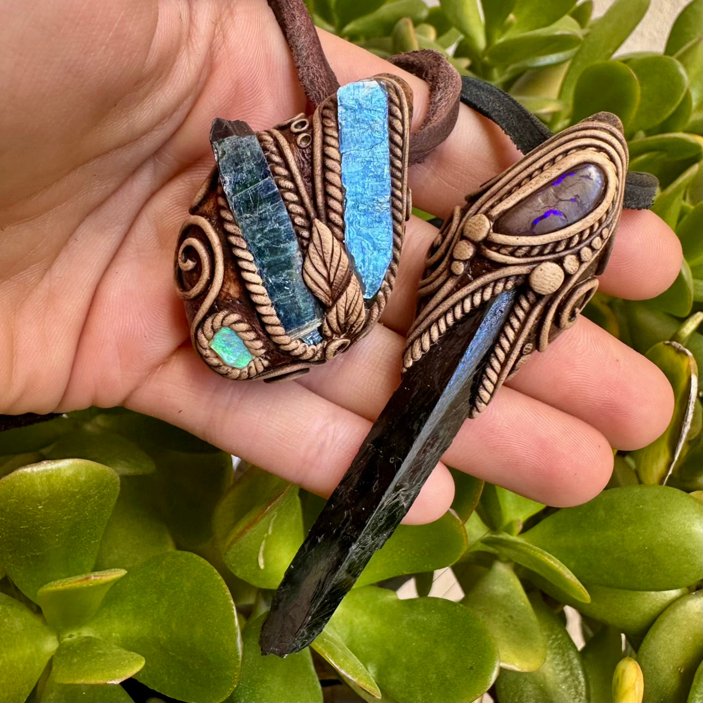 Vivianite and Boulder Opal Necklace - FairyGardenGlow