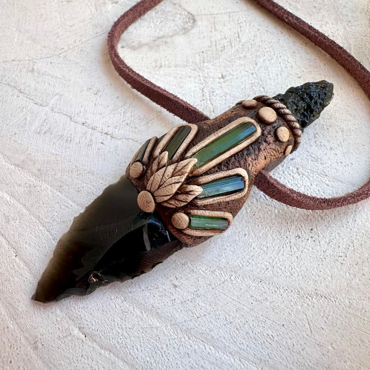 One of a kind crystal healing necklace for energetic shielding