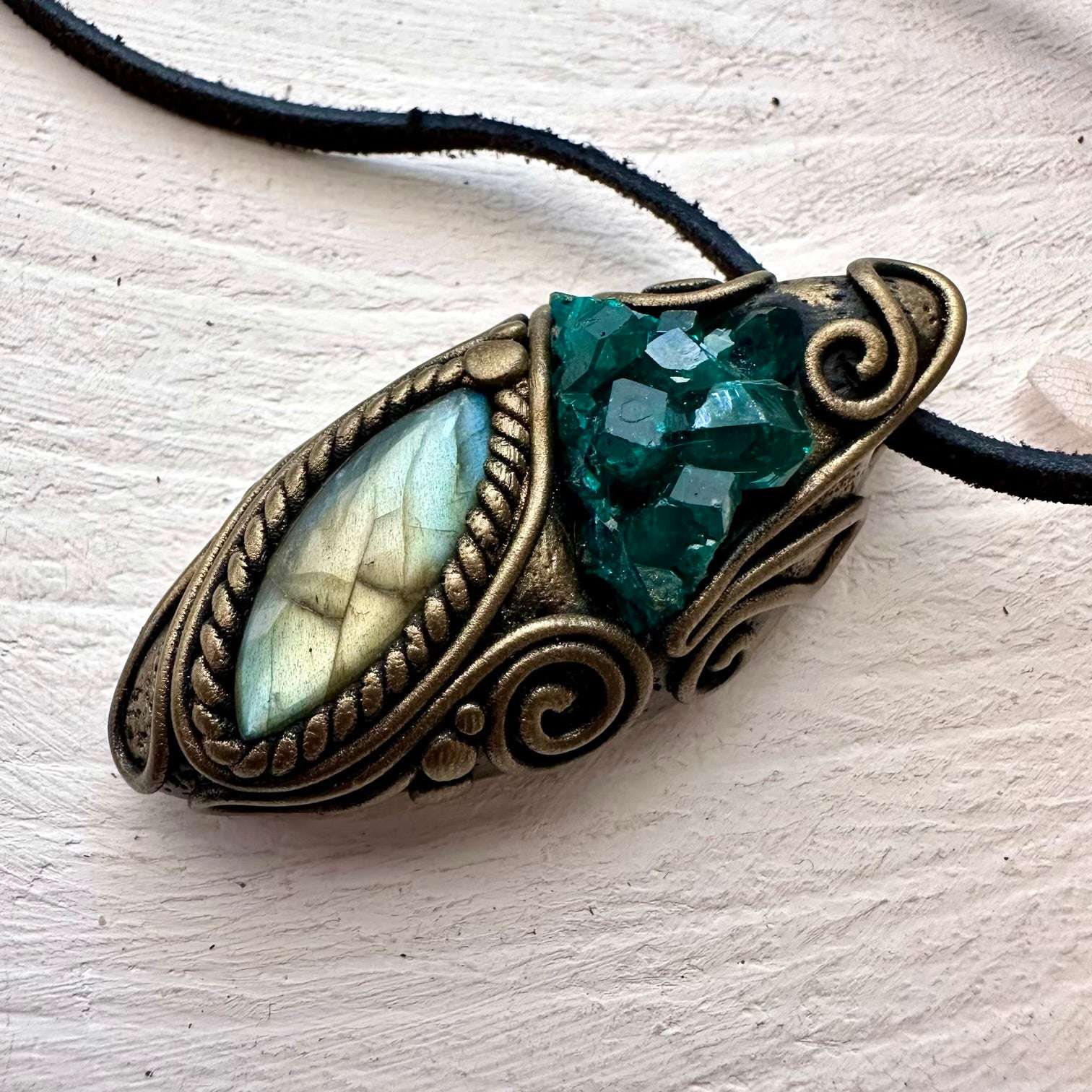 Dioptase and Labradorite Pendant Necklace - FairyGardenGlow