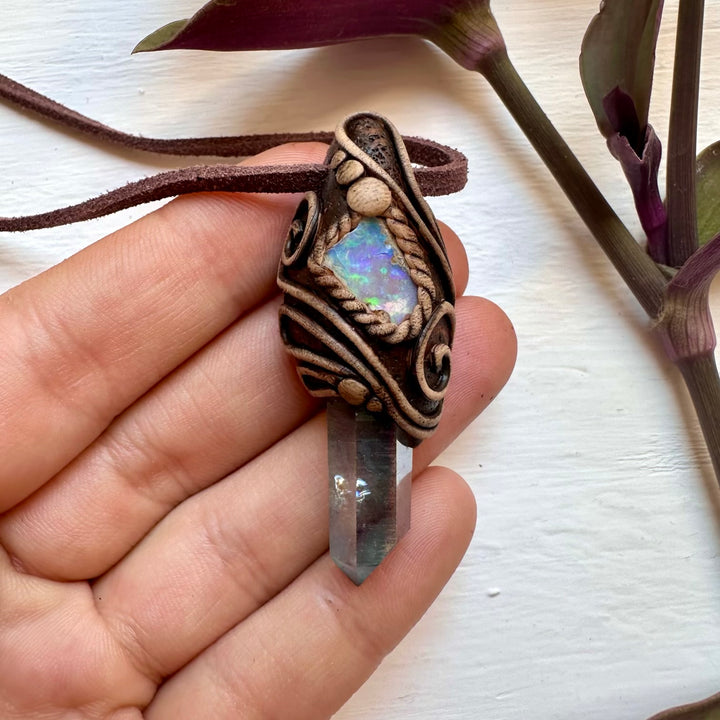 Aqua Aura Quartz and Raw Opal Necklace - FairyGardenGlow