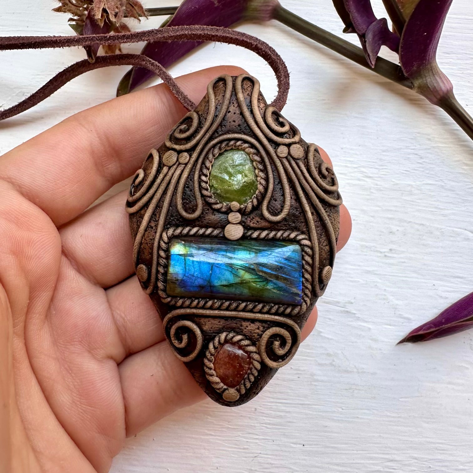 Labradorite Peridot and Sunstone Necklace - FairyGardenGlow