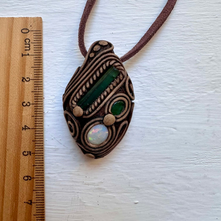 Green Tourmaline Emerald and Australian Opal Necklace - FairyGardenGlow