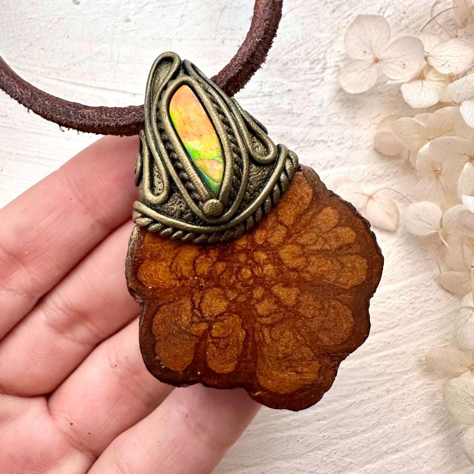 Ayahuasca and Ammolite Necklace - FairyGardenGlow