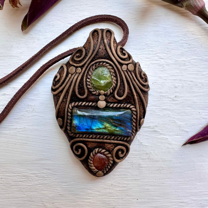 Labradorite Peridot and Sunstone Necklace - FairyGardenGlow