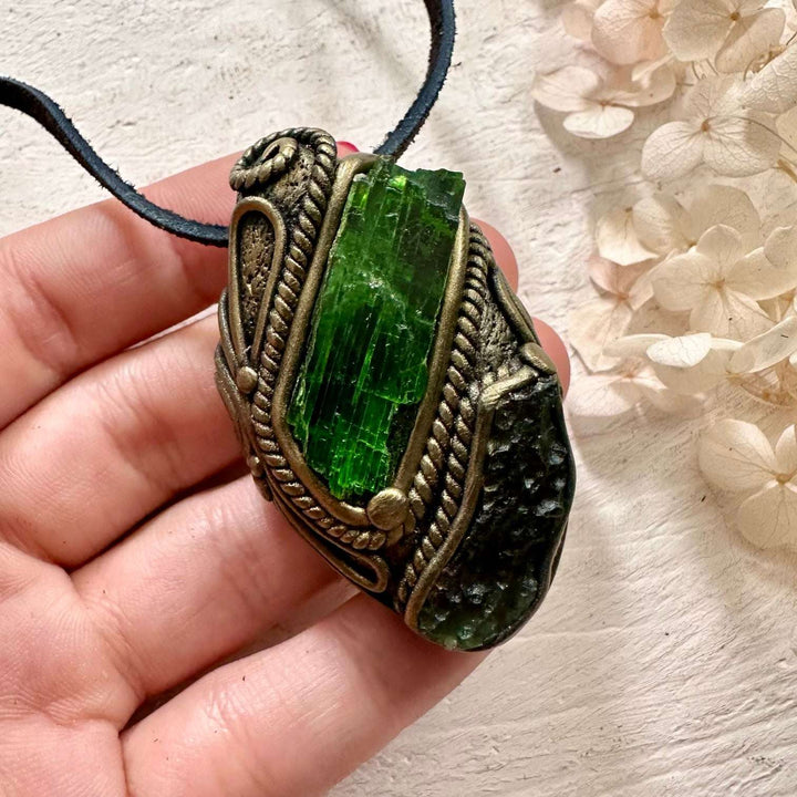 Chrome Diopside and Moldavite Necklace - FairyGardenGlow