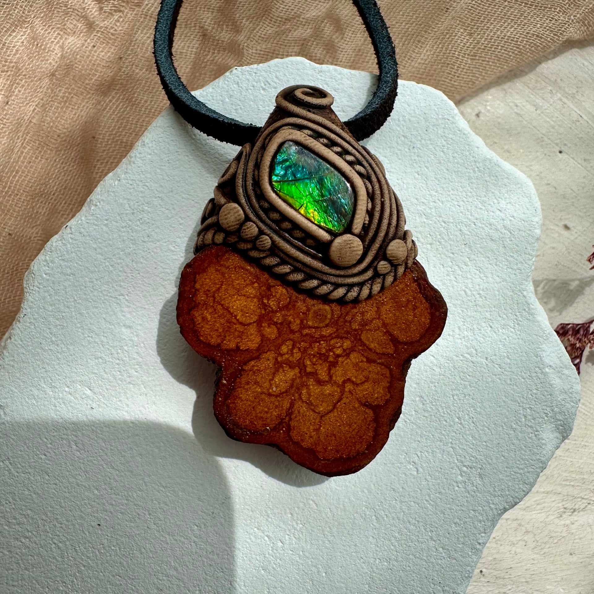 Ayahuasca Vine and Ammolite Necklace